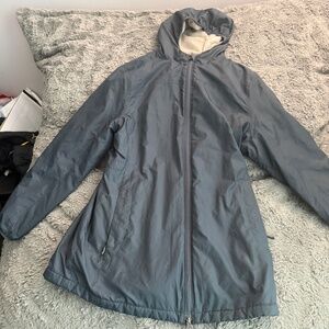 LL Bean Women Parka Navy Plush Fleece Lined Winter Jacket Hood Size L Reg 280551